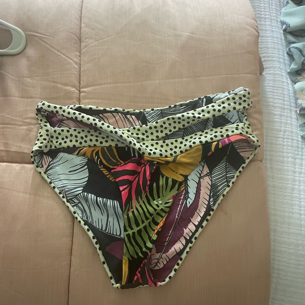 Tropical Leaf High Waist Bikini Bottom - Multi Color